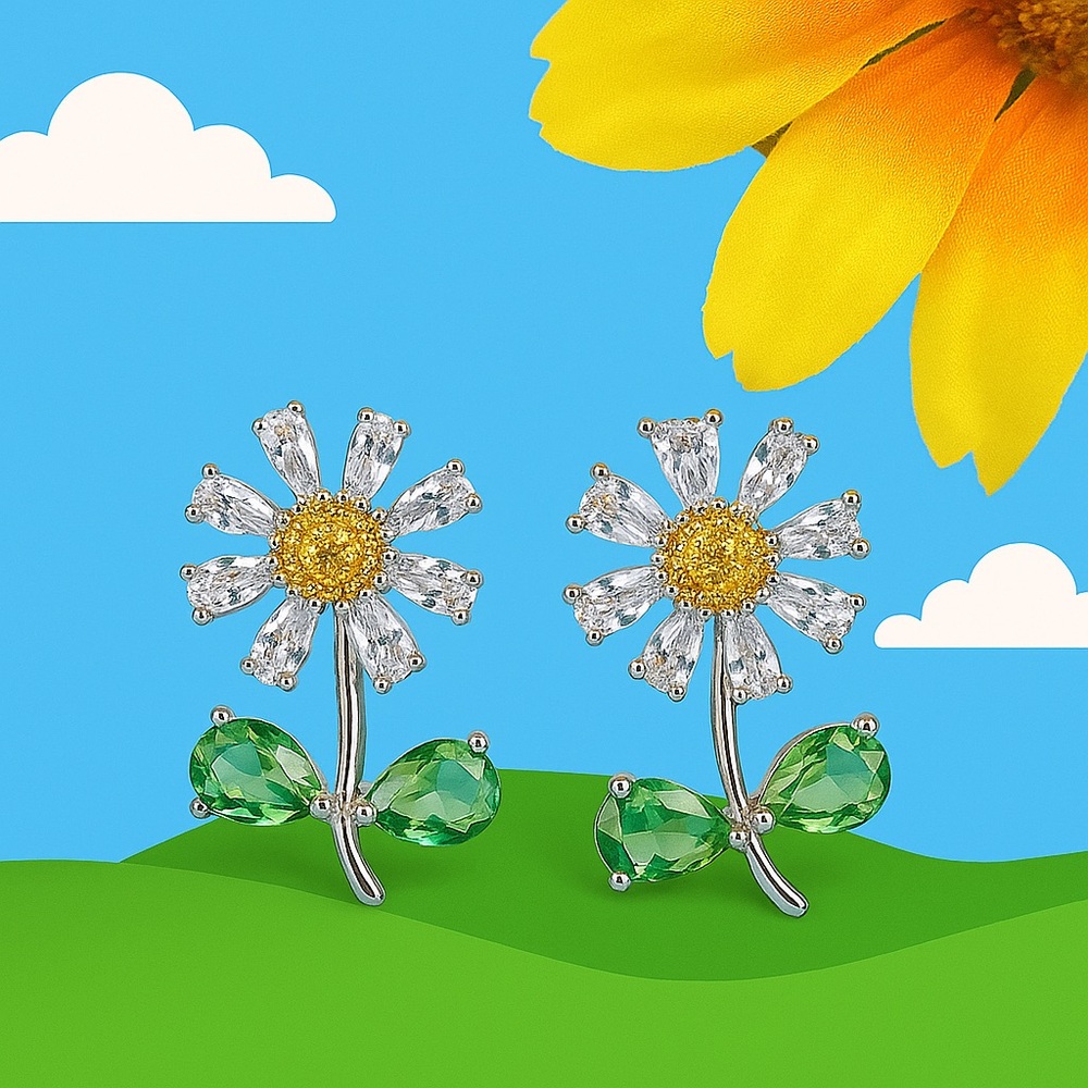 Floral Daisy Crystal Earrings